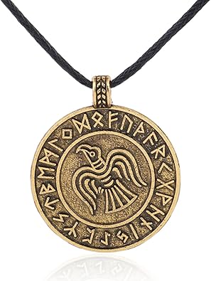 Amazon Com Skyrim Norse Vikings Runes Amulet Pendant Necklace With Celtic Raven Pendant Talisman Wicca Jewelry Gold Jewelry