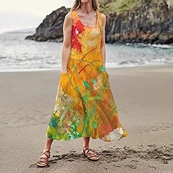 Maxi Dress for Women Sleeveless Casual Round Neck