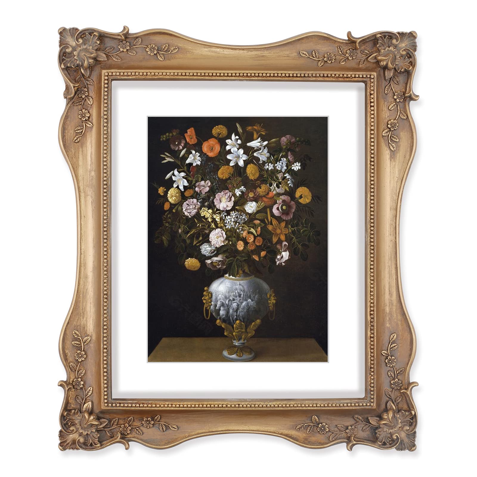 Photo 1 of 8x10 Picture Frame Matted to 5x7 Image, Vintage Bronze Picture Frames 8 by 10, Baroque Photo Frame with Corner Ornaments for Wall and Tabletop Décor