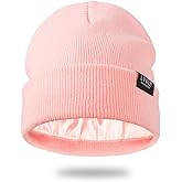Satin Lined Winter Beanie Hats for Women Unisex Cotton Knitted Cuffed Knit Hat with Silky Lining Slouchy Skull Cap