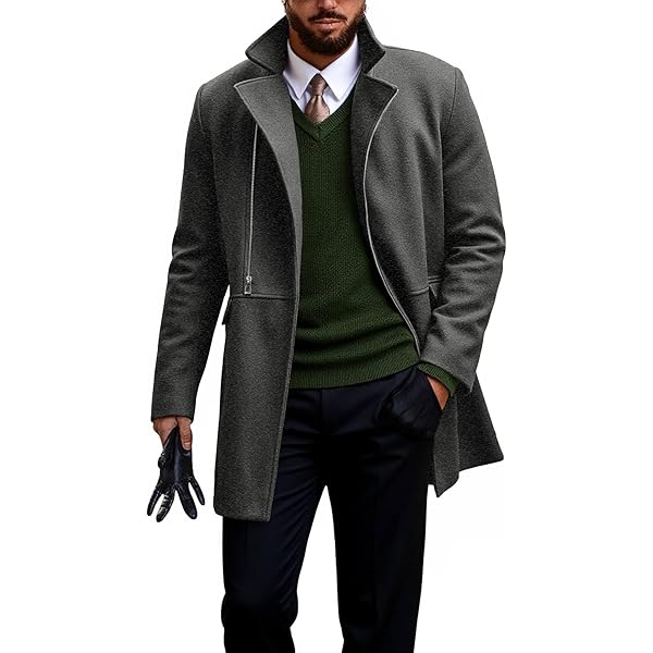 Mens Trench Coat Slim Fit Double Breasted Long Overcoat Classic