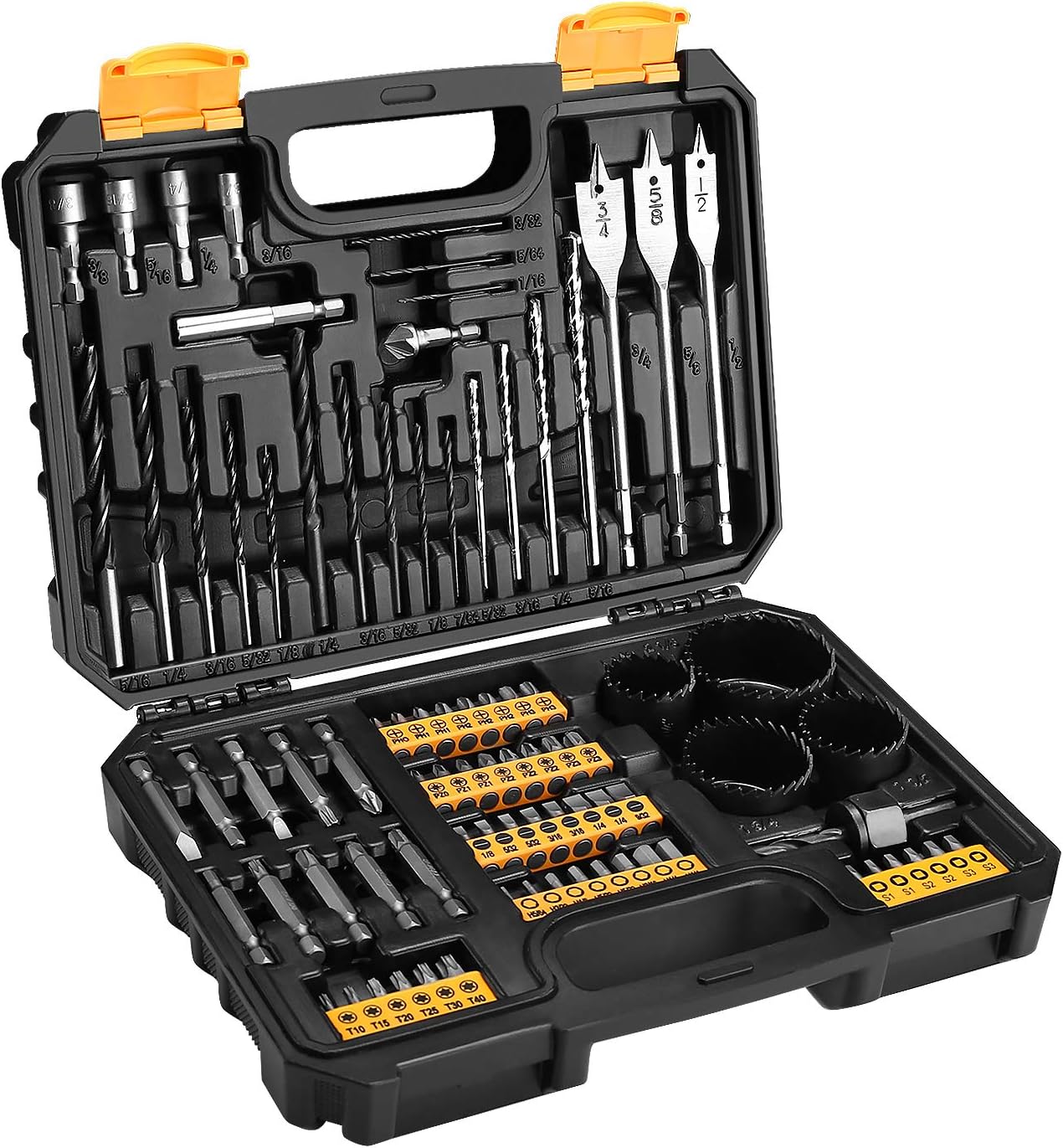 DEKO Drill & Screwdriver Bit Accessory Set (85 Pieces Drill Bit Set), Includes HSS Drill bits, Masonry Drill Bits & Screwdriver Bits (CRV) in Storage Case