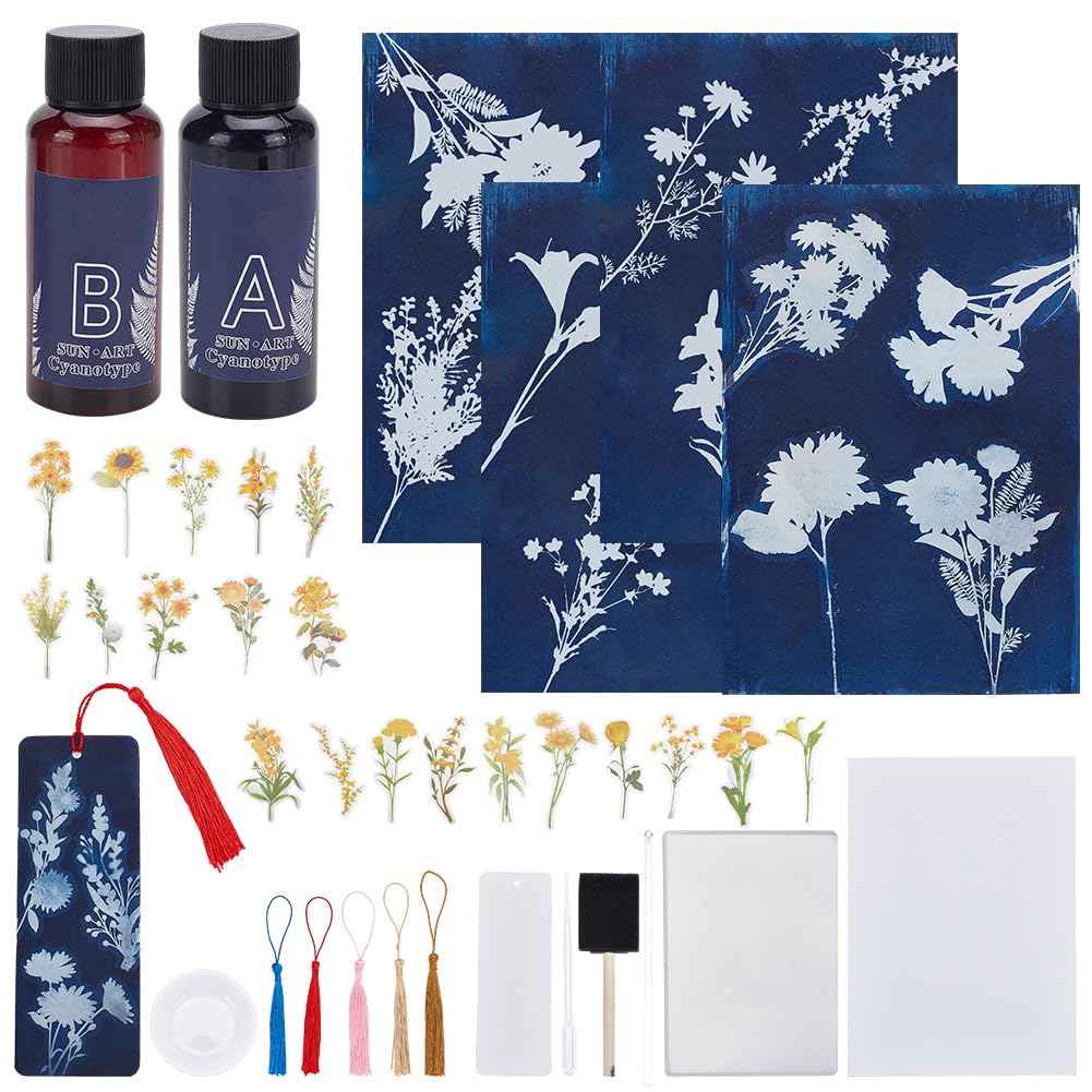 WEBEEDY 30 Sheets A4 Cyanotype Sun Print Paper Kit - Sunflower, Daisy, Nature Printing Papers for DIY Crafts