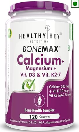 HealthyHey Nutrition Vegan Calcium with Magnesium, Vitamin D3 & Vitamin K2- Mk7 - BoneMax - Bone Health Complex - 540mg