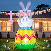 FunFanso 4 FT Inflatable Easter Bunny in The Egg Automatic Up and Down, Outdoor Blow Up Rabbit Yard Decorations Built-in LED Lights, Indoor Yard Party Lawn Garden Holiday Decor