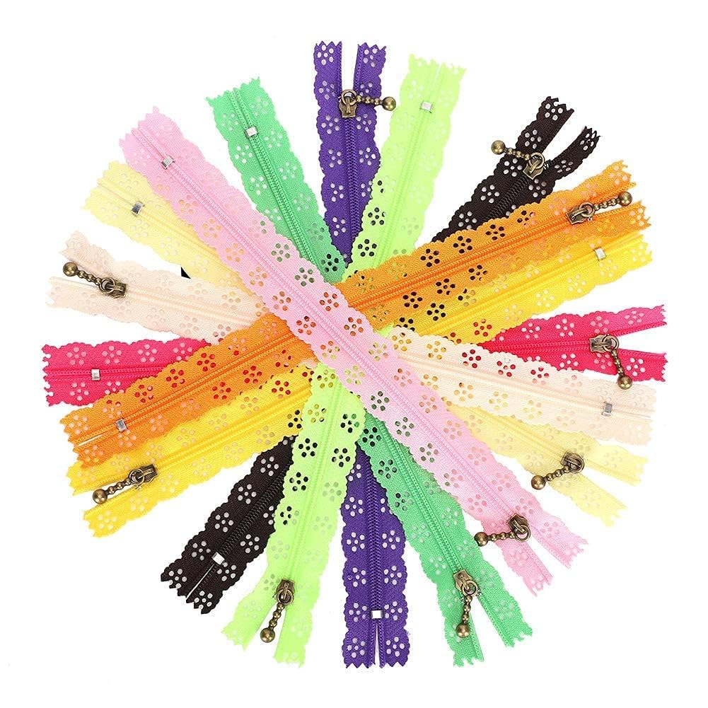 HERCHR 20cm Nylon Lace Zippers, 10Pcs Colorful Lace Closed End Zippers Lace Nylon Finish Zipper for Sewing Coil Closed End Zippers Tailor Sewer Craft