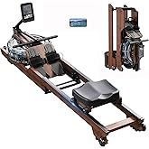 Dripex Water Rowing Machine, Foldable Rowing Machines for Home, Max 400 LBS | Solid Wood Frame, 10-Min Easy Assembly, Dedicated LCD Monitor, Comfortable Seat, App Compatible Rower for Home Gym Exercise