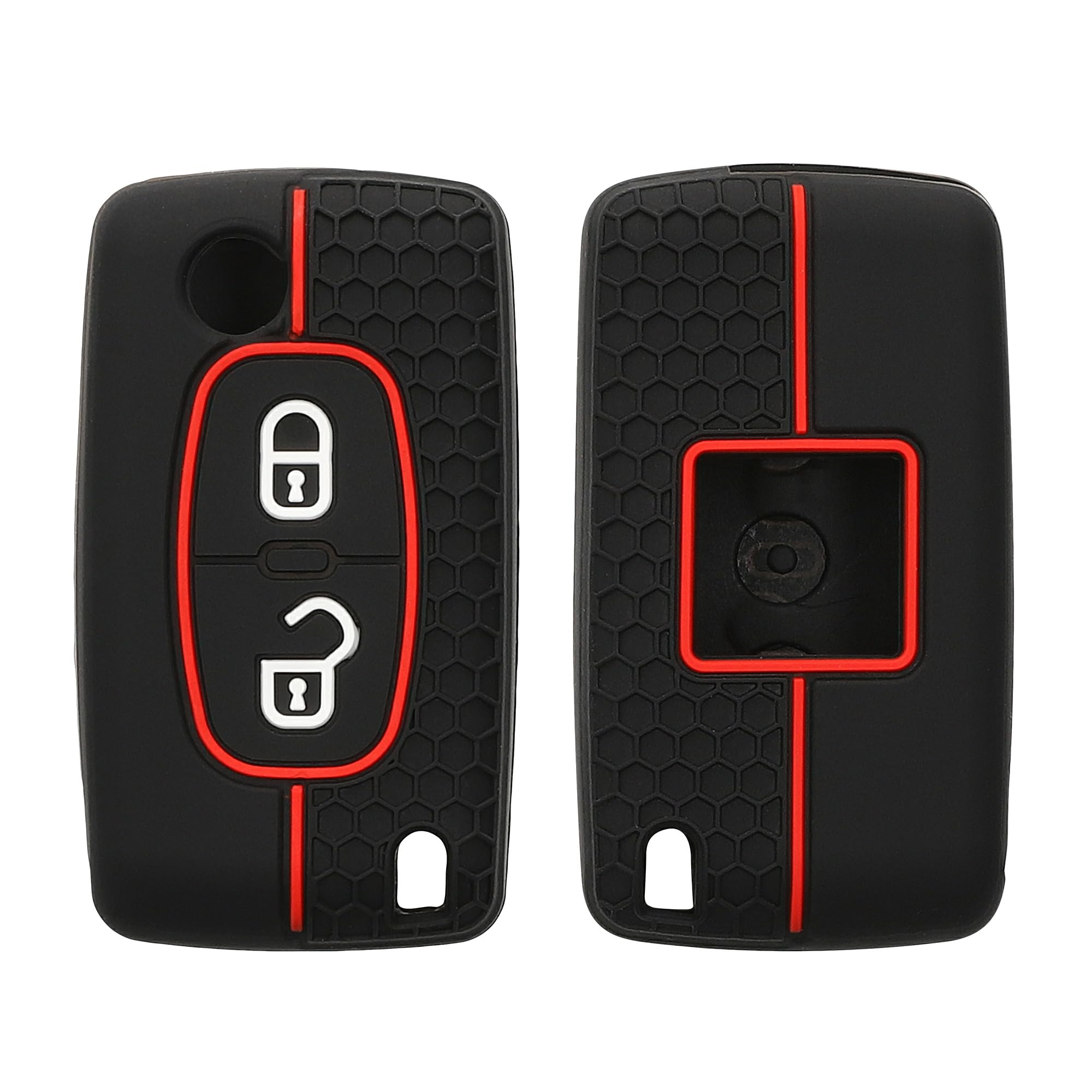 kwmobile Car Key Cover Compatible with Peugeot Citroen 2 Button Car Flip Key Key Cover - Silicone Protective Car Key Fob Case - Black/Red