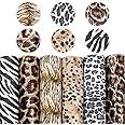 David accessories Metallic Leopard Zebra Pattern Printed Faux Leather Fabric Sheets 6 Pcs 7.7" x 12.9" (20 cm x 33 cm) Include 2 Kinds of Leather Fabric for DIY Bows Earrings (Leopard Printed Set)