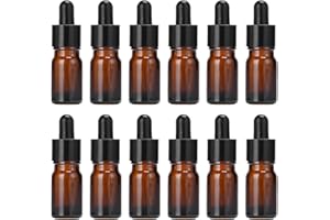 12 Amber 5 ml Glass Bottles Essential Oil Bottles Jars Refillable Makeup Cosmetic Sample Bottle Container for Essential Oil (