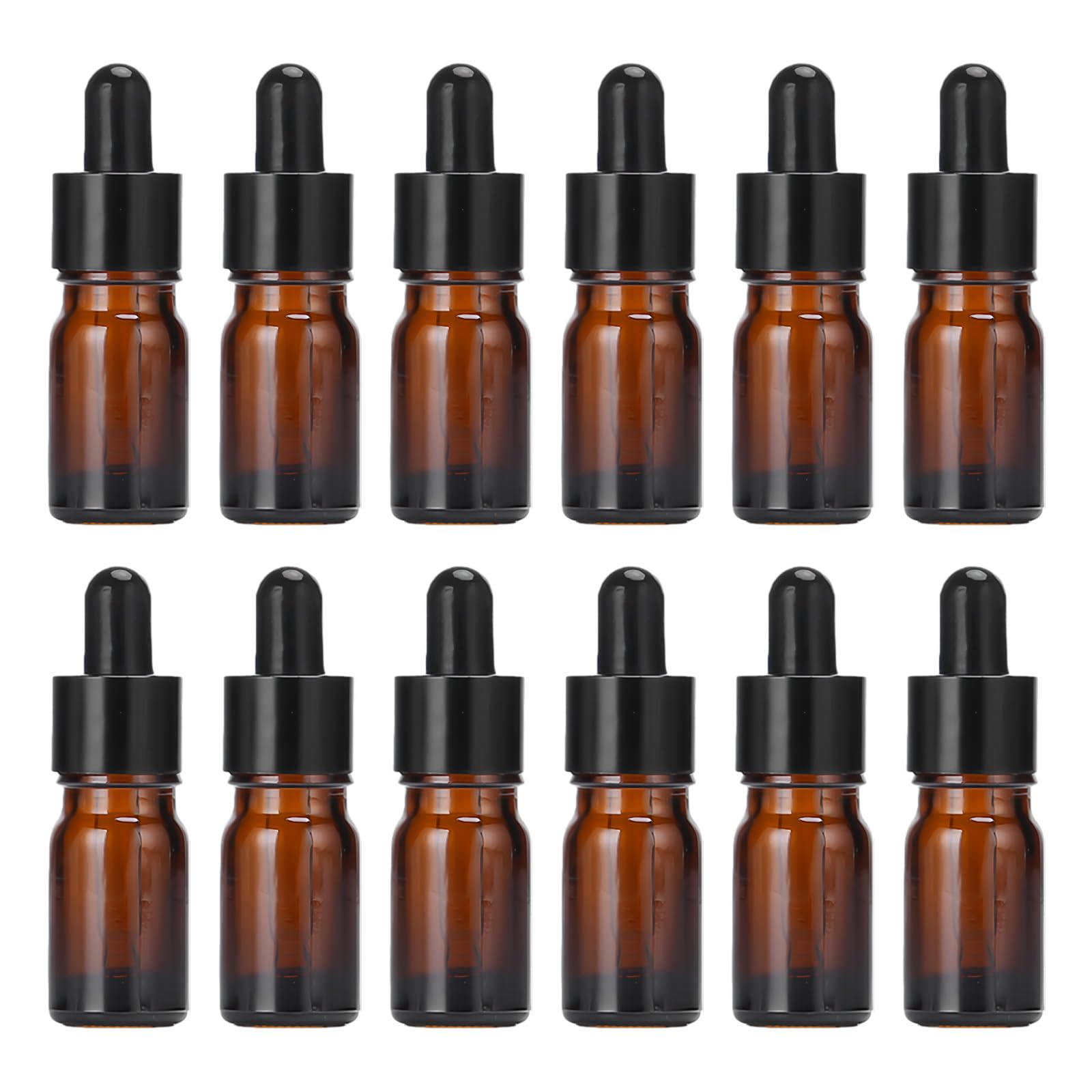 12 Amber 5ml Glass Bottles Essential Oil Bottles Jars Refillable Makeup Cosmetic Sample Bottle Container with Glass Eye Droppers for Essential Oil Aromatherapy Use (5ml)