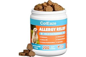 COLEAZE Dog Allergy Chews 200PCS - Anti Itch Immune Treats Allergy Relief for Dogs Omega 3 Skin & Coat Supplement with Probiotics Dog Allergy and Itching Skin Relief Bites for Itchy Licking Seasonal Allergies