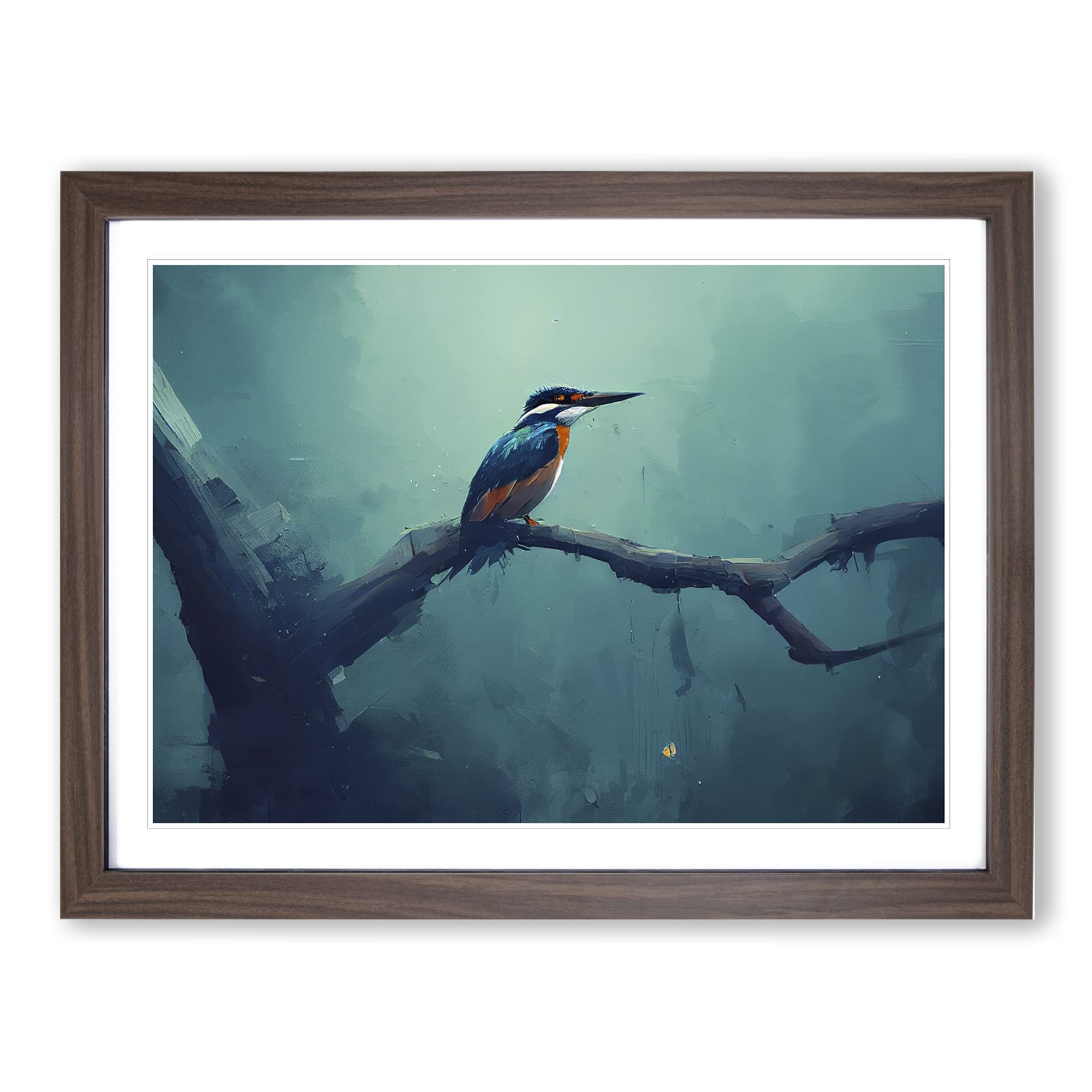 Kingfisher Bird Art Painting Vol.1 Framed Print | A3 Walnut Framed Wall Art | Ready to Hang | Modern Historical Picture | Living Room Bedroom Lounge Office