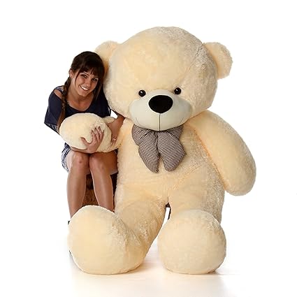 Frantic Teddy Bear with Neck Bow Premium Quality Soft Plush Fabric (Butter, 5 Feet)