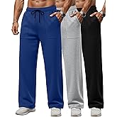 Velvelhall 3 Pack Men's Sweatpants Wide Leg Baggy Casual Lounge Pants Open Bottom Drawstring Athletic Pants with Pockets