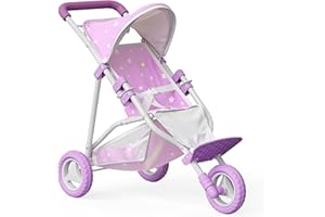 Olivia's Little World Baby Doll Jogging-Style Stroller with Canopy, Seatbelt and Storage Space, Purple and White