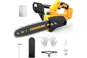 12-inch Cordless Chainsaw for Dewalt 20V Battery, Oil Lubrication System, Security Lock - Handheld Electric Chainsaw for Wood