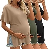 Riyiper 3 Pack Women's Maternity Tunic Shirts Cotton Summer Pregnancy Clothes Loose Oversized Split Side Blouse Tops
