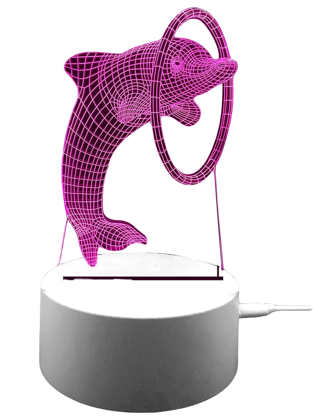 True Face 3D Optical Illusion Night Light, Touch LED Table Desk Lamp 7 Color Changing USB Charger Powered Touch Switch Desk Night Light for Kids Friends Gift Dolphin