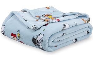 Berkshire Blanket Peanuts® VelvetLoft® Cute Character Snoopy Plush Blanket,Snoopy The Athlete Closed in Blue,Full/Queen 90 in x 90 in (Official Peanuts® Product)