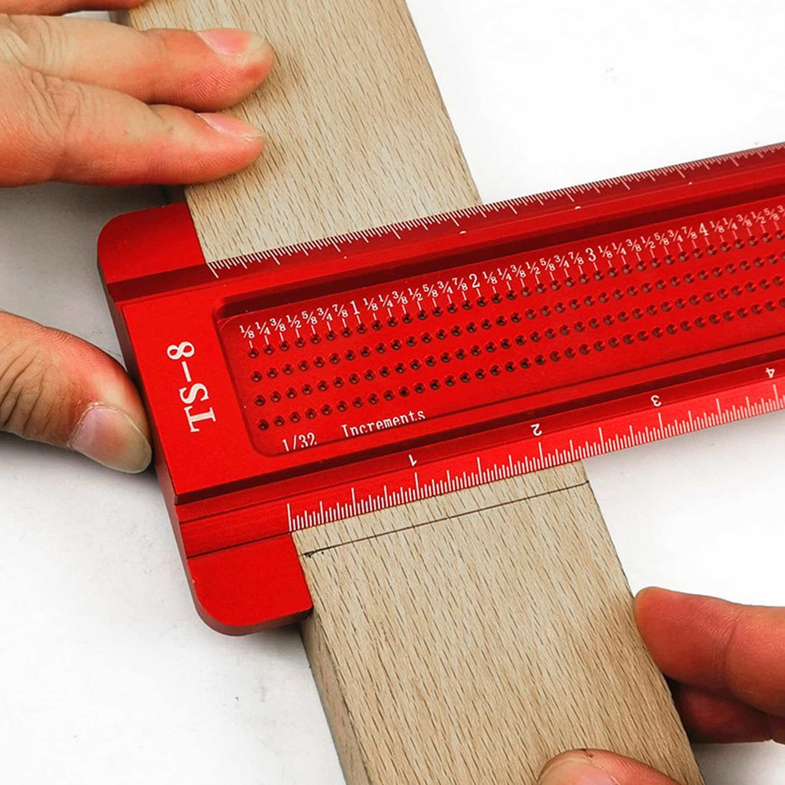 Tools,Accurate Square,Rulers TS-8 Woodworking Hole Ruler Aluminum T Shaped Measuring Tool Mini Scriber for Hardware(Red) (Red)
