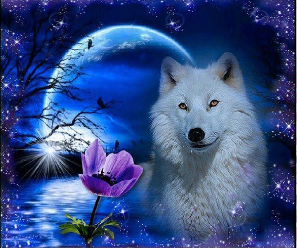 YEESAM ART New 5D Diamond Art Kit - Wolf Night Animal 40 * 30 - DIY Crystals Diamond Rhinestone Painting Pasted Paint by Number Kits Cross Stitch Embroidery