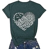 Women Adventure Awaits Outdoor Graphic Tee Shirt Kindness Heart Printed Hike Mountain Nature Travel Shirt Workout Tops
