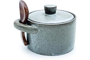 EWEIGEER Ceramic Salt Cellar With Lid & Spoon,8oz Salt Container For Countertop,Sugar Bowl,Spice Jar(Gray)