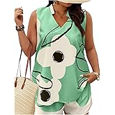 SOLY HUX Women's Plus Size 2 Piece Outfits Floral Print Notch V Neck Tank Top and Shorts Set