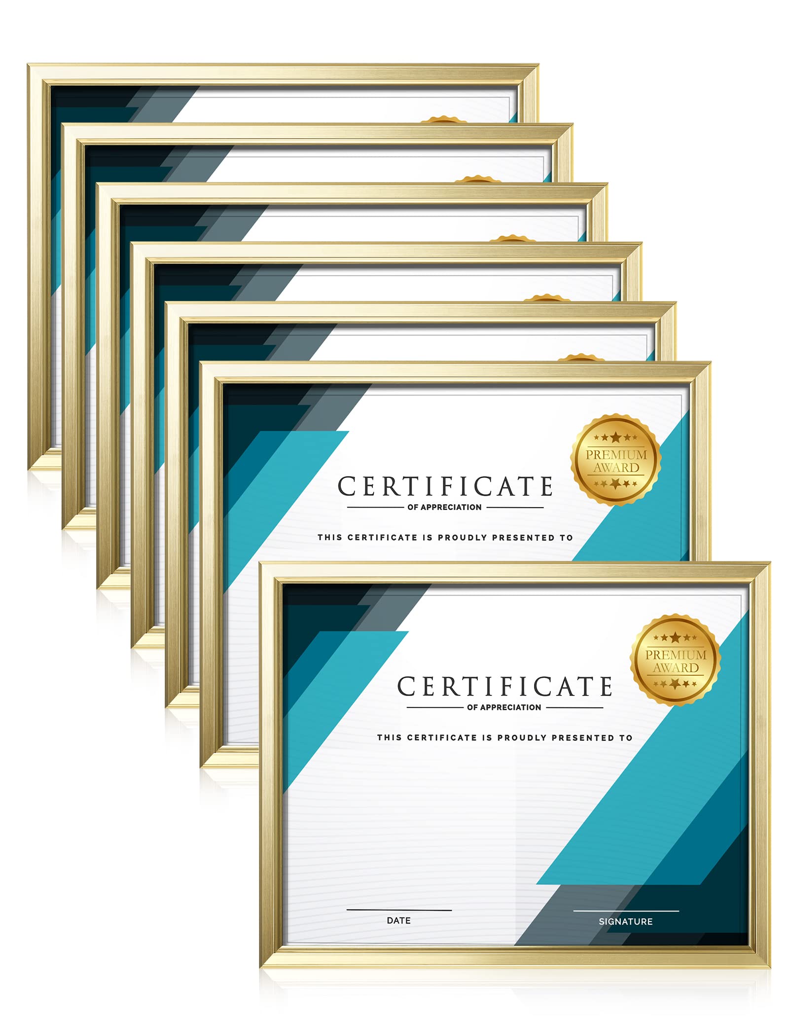 LaVie Home 8.5x11 Picture Frames (6 Pack, Gold) Simple Designed Photo Frame with High Definition Glass for Wall Mount & Table Top Display, Set of 6 Classic Collection