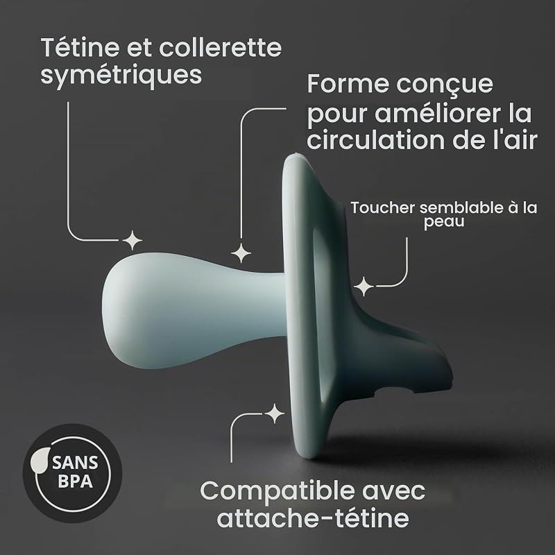 Sucette Ultra-légère Toujours en Place, 6-18 Mois, Lot de 4, Tétine Orthodontique, Conception Monobloc en Silicone