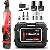 Okwelder 3/8" Cordless Electric Ratchet Wrench Set, 12V Power Ratchet with 33 Ft-lbs Max Torque, 500 RPM, 2-Pack 1.5Ah Lithiu