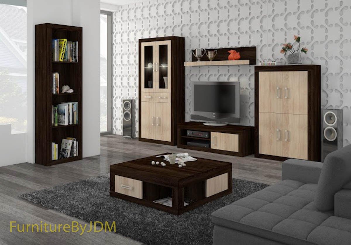 TV Wall Unit, TV Table Set, Living Room Set "VERIN 10" TV Bench, Free Standing Display Units, Wall-mounted Shelve and Coffee Table. (Sonoma Oak Dark/Sonoma Oak Light)