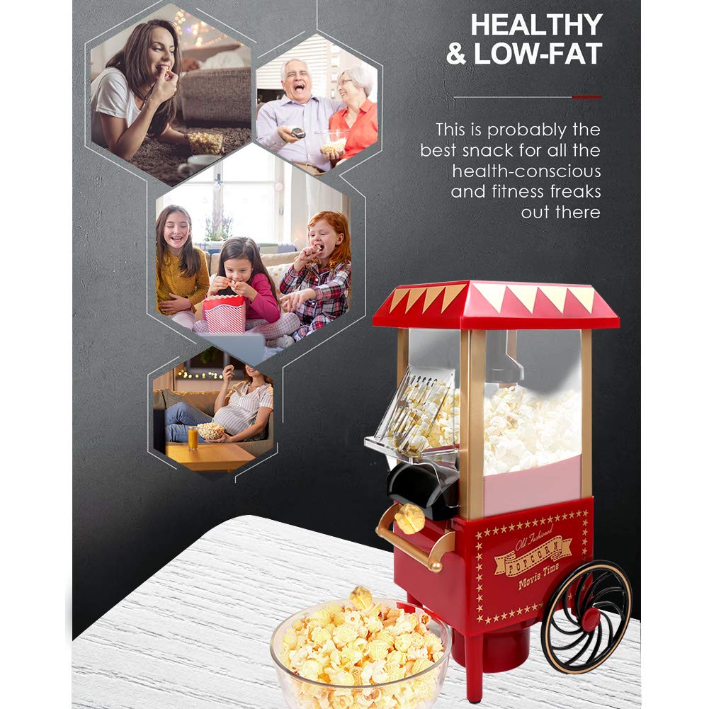 Hot Air Popcorn Machine, Popcorn Maker, 1200W Home Electric Popcorn Popper with Kernel Measuring Scoop, Healthy Oil-Free & BPA-Free for Home, Birthday Party, Movie Night or Christmas (Small)