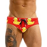 MIZOK Men's Sexy Cartoon Print Swim Bikini Low Rise Surfing Briefs Quick Dry Swimsuit Swimwear Short