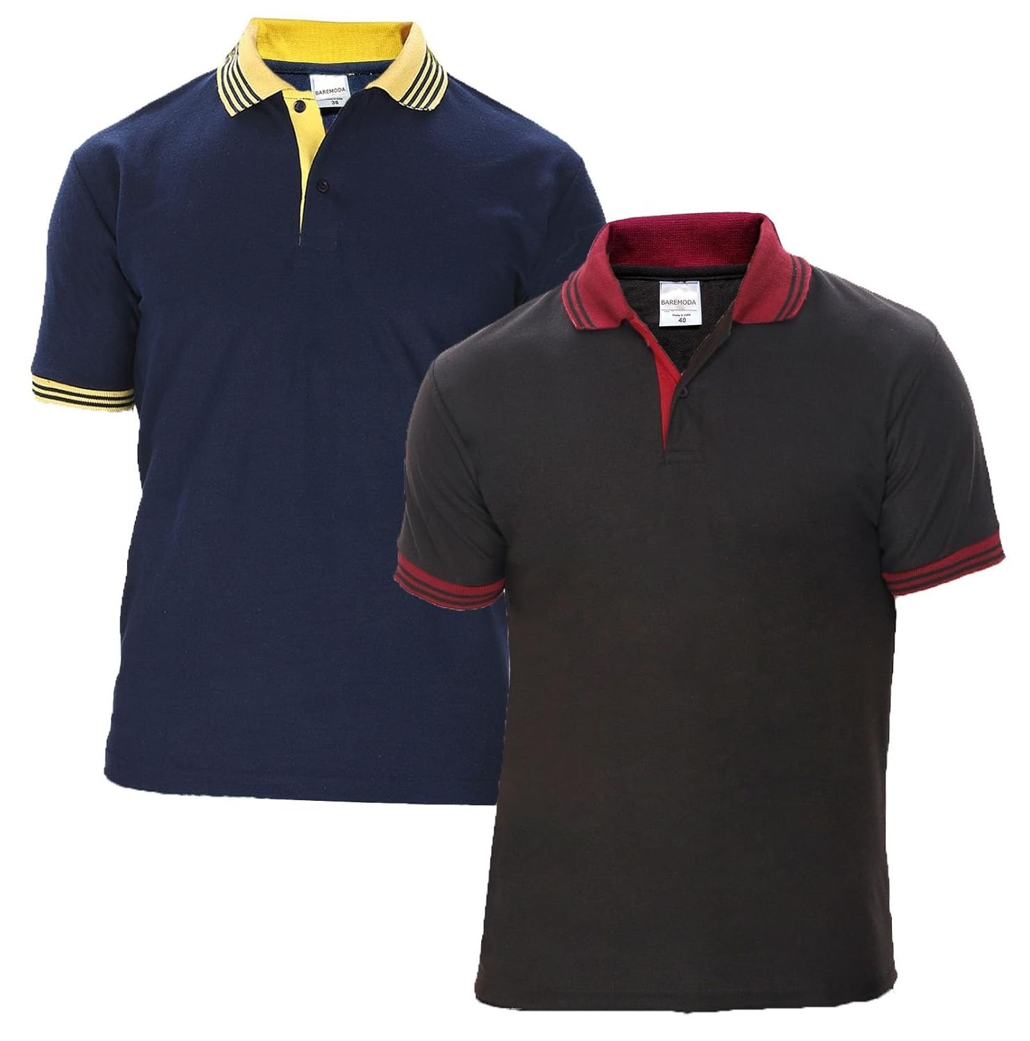 baremoda men's polo t shirt black navy combo pack of 2