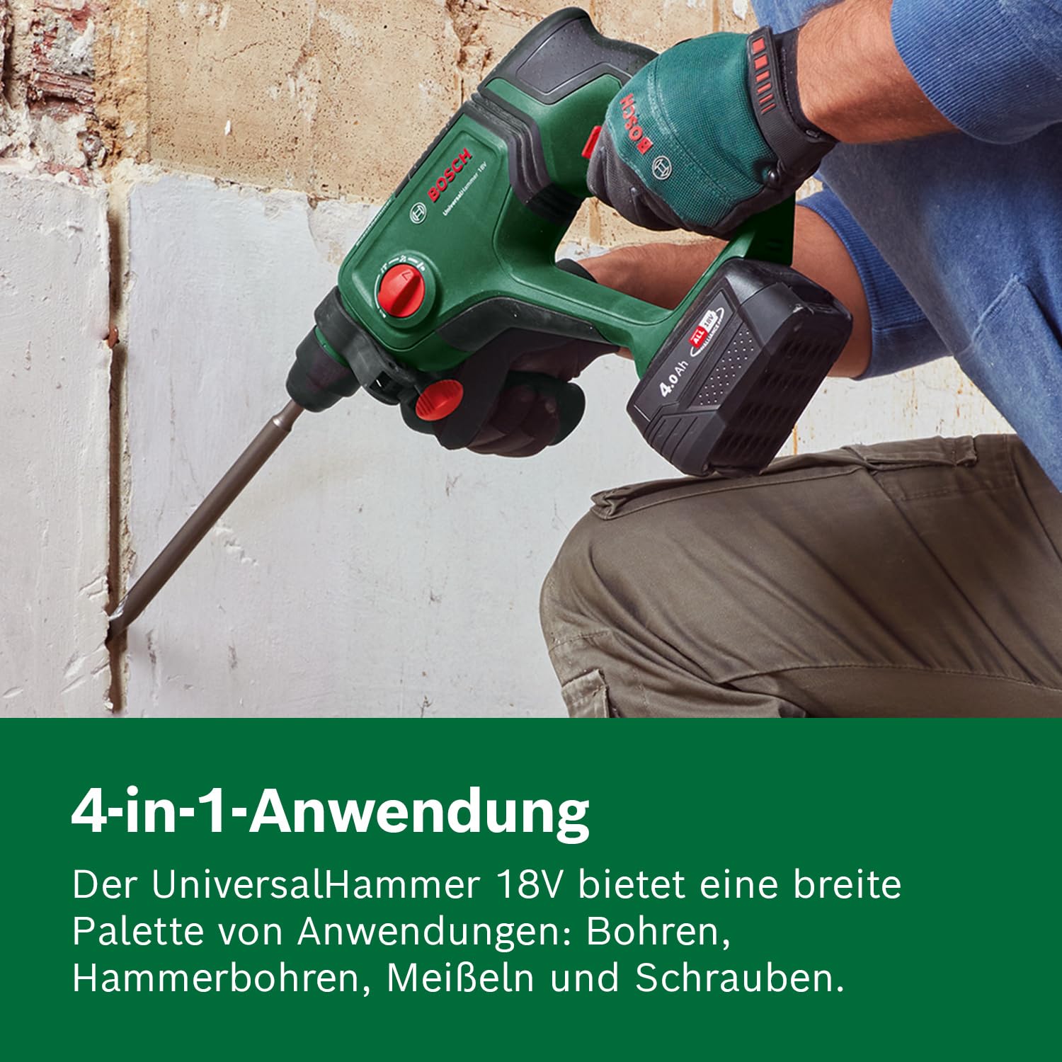 Bosch Akku-Bohrhammer UniversalHammer 18V (Ohne Akku; 18 Volt System; mit Rundschaftadapter; zum Bohren, Hammerbohren, Meißeln und Schrauben; im Karton) 6
