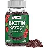 YumVs Biotin Gummies 5000mcg - Luscious Raspberry Flavor - Thicker Faster Hair Growth Gummies for Women or Men - Hair, Skin & Nails Vitamins - Hair Gummies - Vegetarian Biotin Supplement (60 Count)
