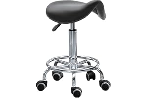 HOMCOM Saddle Stool, PU Leather Adjustable Rolling Salon Chair for Massage, Spa, Clinic, Beauty and Tattoo, Black