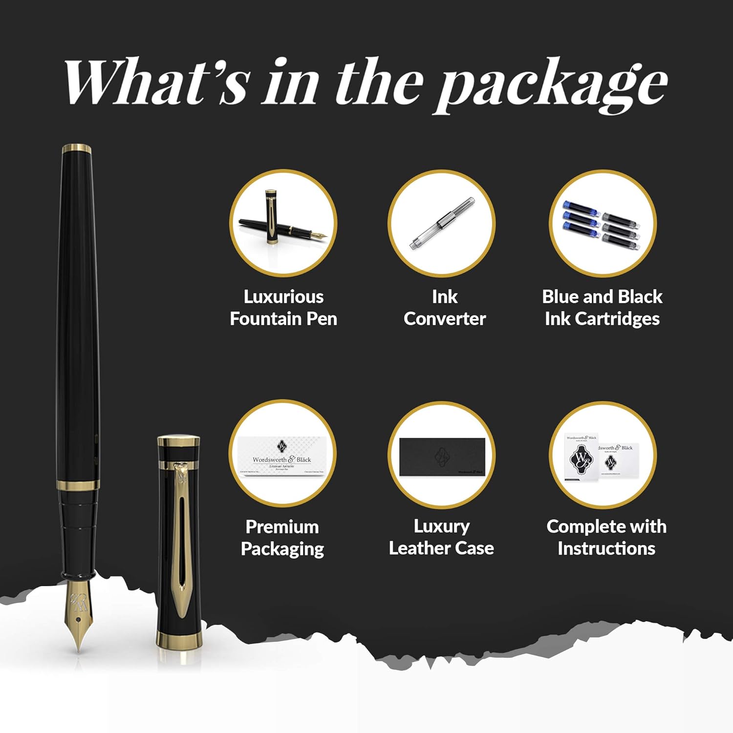 Wordsworth & Black Fountain Pen Set, Medium Nib, Includes 24 Ink Cartridges and Ink Refill Converter, Gift Case, Journaling - Image 5