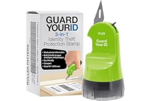 PLUS Guard Your ID 3-in-1 Wide Advanced Roller with Retractable Box & Envelope Opener, Identity Theft Prevention Security Stamp, Green