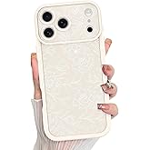 MZELQ for iPhone 17 Pro Case 2025 Case, Silicone Rose Floral Flower Cute Pattern, Camera Protection Soft Slim Shockproof for Girls Women -White