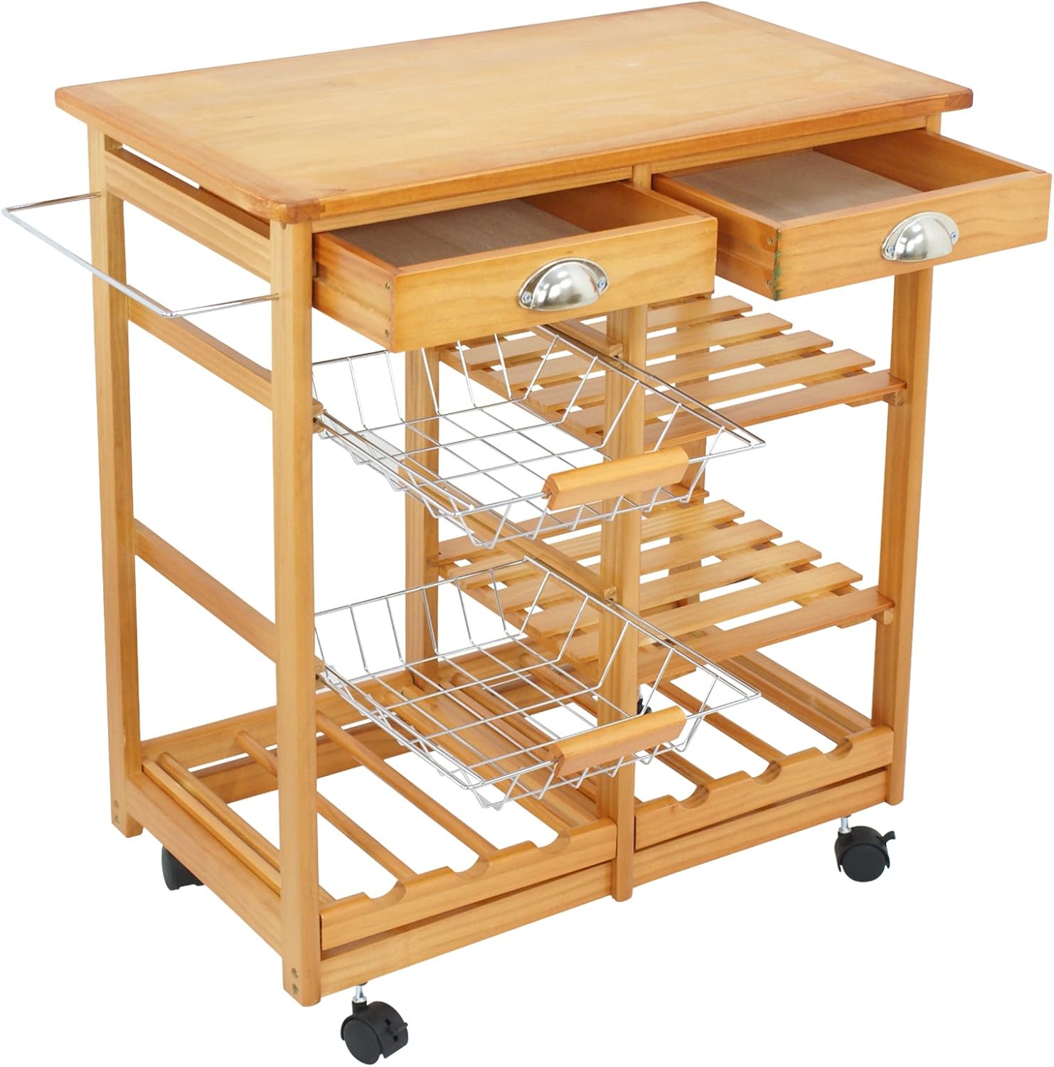 Nova Microdermabrasion Rolling Wood Kitchen Island Storage Trolley Utility Cart Rack w/Storage Drawers/Baskets Dining Stand w/Wheels Countertop (Wood) (Wood Top) - Kitchen Islands & Carts