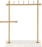 Deco 79 54280 Metal and Marble Jewelry Stand, 13" x 12", Gold/White