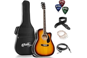 Ashthorpe Full-Size Dreadnought Cutaway Acoustic-Electric Guitar Bundle - Premium Tonewoods - Sunburst
