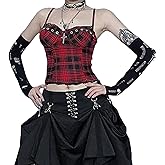 Allpunkall Y2k Harajuku Crop Tank Tops Women Goth Plaid Backless Sweetheart V Neck Spaghetti Strap