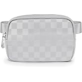 DANCOUR Silver Checkered Belt Bag – Stylish Leather Fanny Pack Crossbody, Trendy Waist Bag & Crossbody Bag for Women, Fashionable Travel Belt Bag, Everyday Cross Body Fanny Pack