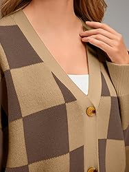 LILLUSORY Women's Checkered Cashmere Fall Cardigan