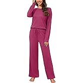LOCUBE Women's Pajama Set, Ultra Soft Long Sleeve 2-Piece Lounge Set with Pockets and Drawstring Pants