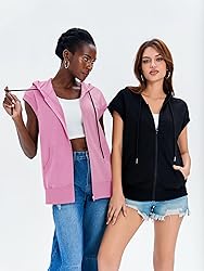 Fisoew Women's Sleeveless Zip Up Cotton Hoodies